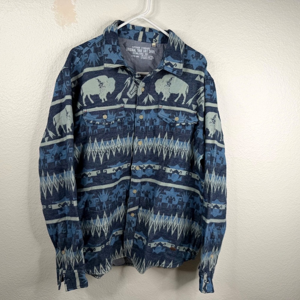 True Grit Spirit Of The Sky Men's Shirt Blue Sz XL Buffalo South Western Aztec